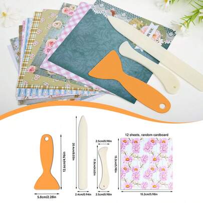 (12pcs Random Cardboard + 3pcs Creasing Tools) Creasing Tools And 12pcs Random Cardboard Set For Handmade, Used To Flatten Creases, Trim Book Corners Or Mark Fold Lines Without Damaging Paper Surface