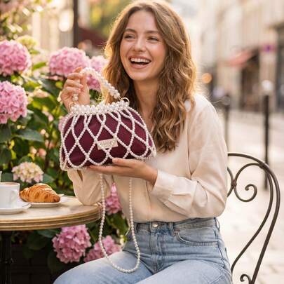 Gucci Bolsa de cosméticos mini hueca y elegante con cuentas
