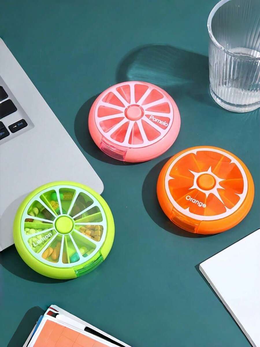 LocalPill Organizer 旅行药盒 7 格周用药盒 圆形每日用药盒 可爱药盒 适用于药丸、维生素、鱼油补充剂（1 个粉色/绿色） - 藥盒 - 查看 1