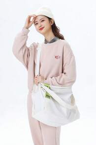 Túi tote dây rút XTEP - Túi đeo vai unisex chính hãng mới, túi thời trang thường ngày cho cặp đôi, túi đeo chéo bằng nylon màu trắng có dây đeo điều chỉnh được. - màu trắng nhạt - Xem 3