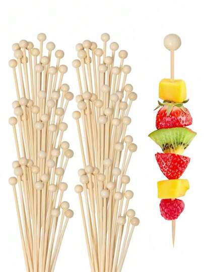 50/1pc - Bamboo Cocktail Picks, 4.7 Inches, Suitable For Hors D'oeuvres, Appetizers And Cocktails, Ideal For Parties, Casual Dining, Natural Material, Can Be Used For Cake Decoration, Fruits, Desserts, Baby Showers, Birthday Parties, Weddings, Perfect Party Supplies.