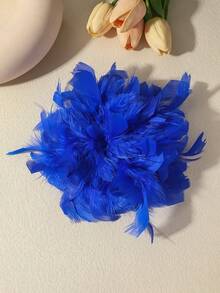 1pc Bohemian Retro Faux Crystal Feather Brooch, Exaggerated Personalized Elegant Versatile Feather Brooch/Hairpin Multi-Functional Use, Suitable For Women's Daily, Banquet, Party And Any Occasion - Blue - View 4