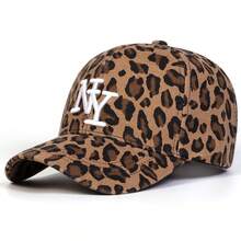 1 pieza Gorra de béisbol con visera ancha estilo retro y desgastada, con estampado de leopardo y letras de Nueva York, estilo callejero elegante, adecuada para primavera, otoño, viajes, playa - Multicolor - Ver 2