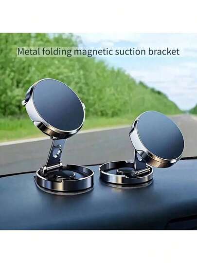 1个金属车载手机支架，可折叠强力粘胶车载仪表盘手机支架，360度旋转导航支架