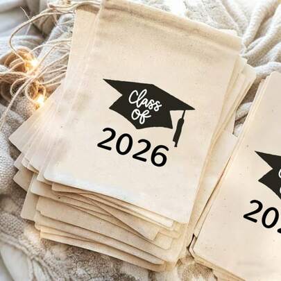 10pcs Class Of 2026 Graduation Party Drawstring Pouches, Graduation Decor Gift Bags, Creative & Fun Small Pouches