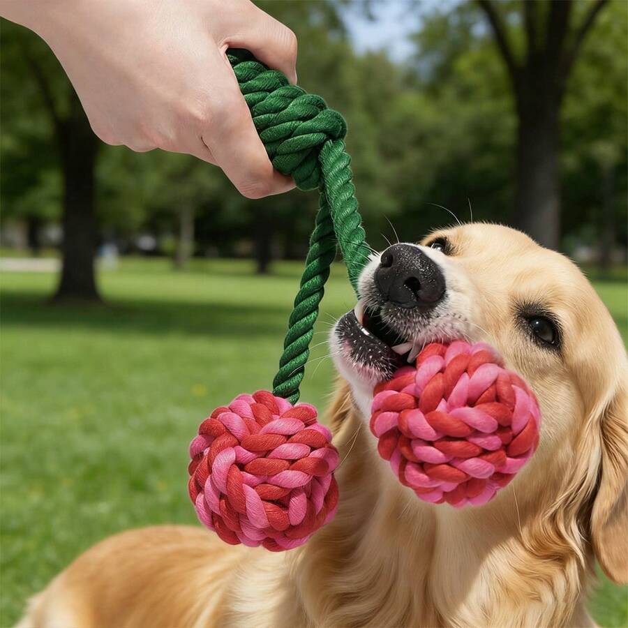 Đồ chơi cho chó hình quả bóng bằng dây cotton, thắt nút, chống cắn và bền, giúp làm sạch răng cho chó Bulldog Pháp và các giống chó nhỏ/trung bình khác. - Nhiều màu - Xem 1
