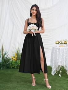 PARTHEA Đầm hai dây in hoa xếp ly có túi, đầm ngày Valentine, đầm hè cho nữ, đầm thường ngày thanh lịch màu đen. - màu đen - Xem 7