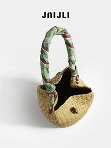 JNIJLI 1个波西米亚风度假风手工草编水桶包/手提包/法式复古编织包，用途广泛，适合日常通勤、时尚商务休闲、旅行度假、海滩婚礼、野餐、假日等场合，是送给女性、母亲、老师、朋友、伴娘的最佳礼物，配有流苏吊坠。 - 綠松石色 - 查看 5