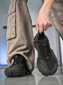 GAISIMA 1 Pair Men's Textured Knit Upper Sneakers, Unique Embossed Outsole, Casual Shoes Suitable For Streetwear And Daily Wear - Black - View 7