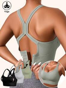 3Pcs Seamless Shock-Absorbing Sports Bra, X-Back Wireless High Support, Lightweight Breathable Running Workout Tank Top - Multicolor - View 3