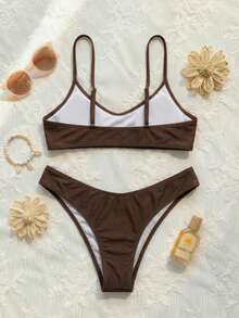 Bộ bikini kiểu Bohemian mới, dây đeo có thể điều chỉnh, cổ chữ V, gợi cảm, thanh lịch, thích hợp cho bãi biển, kỳ nghỉ, hẹn hò, tiệc tùng vào mùa xuân/hè. - màu nâu - Xem 3