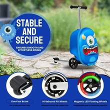 Aafan Ride On Scooter Suitcase With Foldable Design, Smooth Wheels And Spacious Storage - Monster - View 4