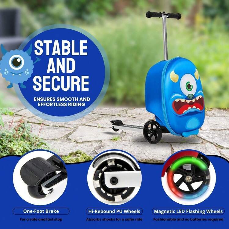 Aafan Ride On Scooter Suitcase With Foldable Design, Smooth Wheels And Spacious Storage - Monster - View 4