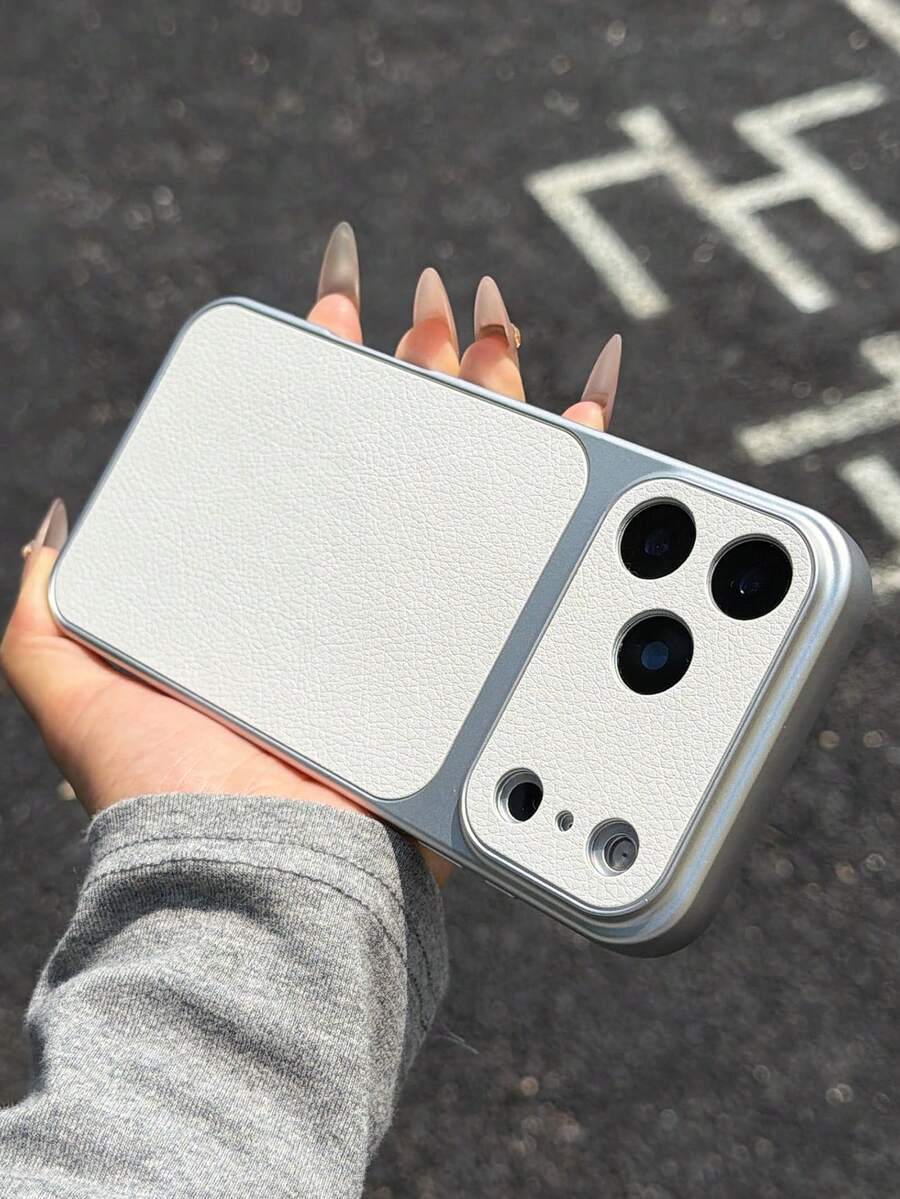 Minimalist 17 To 16 Enlarged Window 15 Lamb Leather Protective Phone Case For IPhone 14 13 12 11 - White - View 1