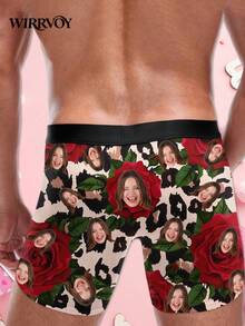 1 buc. Boxer personalizat pentru bărbați, lenjerie intimă personalizată cu imprimeu foto și design cu trandafir roșu și leopard, boxer personalizați exclusivi pentru soț, boxer personalizați cu expresie amuzantă, îndrăzneți, romantici, distractivi, confortabili, unici, cadou ideal de Ziua Îndrăgostiților, aniversare, ziua de naștere, nuntă pentru iubit, soț, el, perfecți pentru bărbații pasionați de fitness (9 mărimi disponibile: XXS-XXXL) - Negru - Vizualizare 4