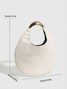 极简编织手提包，女士白色时尚托特包，新款钱包，时尚女士包，新月形包 - 白色 - 查看 2