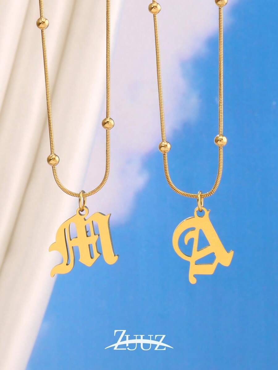 1 chiếc dây chuyền mặt chữ bằng thép không gỉ thời trang dành cho nữ, mặt dây chuyền chữ cái in hoa kiểu Gothic, quà tặng trang sức. - vòng cổ - Xem 1
