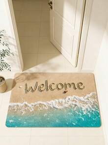 1pc Beach Wave + "Welcome" Slogan Doormat, Floor Mat, Small Rug, Welcome Mat, Carpet, Doormat, Outdoor Doormat, Kitchen Rug, Home Decor, Front Door Mat, Area Small Rug, Outdoor Mat, Home Decor, Area Rug, Garden Rug, Washable Carpet - Multicolor - View 4