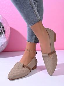 Giày lười nữ đế dày, mũi nhọn, đính đá, thoải mái và thời trang - Màu be - Xem 1