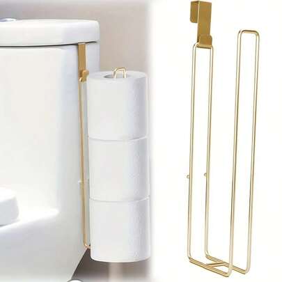 1 pieza Portarrollos de papel higiénico - Montado en la pared, autoadhesivo o montado con gancho, dispensador de pañuelos de metal, adecuado para baño y cocina, almacenamiento multifuncional de toallas de papel, diseño elegante para sobre el inodoro, organizador ahorra espacio | Diseño de metal elegante | Estructura duradera