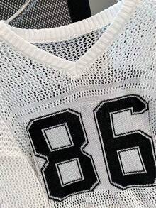 女士夏季宽松大码卫衣，男女皆宜休闲数字印花优雅透气针织套头衫 - 黑與白 - 查看 5