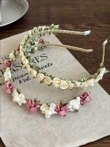 1pc Girls Headband, Fairy Sweet Rose Wrapped Thin Headband, High-Quality Versatile Hair Accessory - Multicolor - View 1