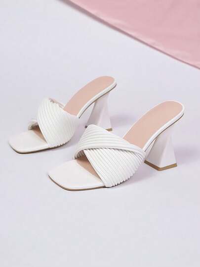 Zapatos de tacón esculpido con pliegues para mujer 2026, tacón grueso de punta cuadrada, tacón alto con correa cruzada plisada, zapatos elegantes y cómodos para fiestas, bodas, vacaciones y vestidos de verano