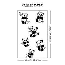 AMIFANS 可爱熊猫图案半永久纹身贴纸，可持续1-2周，持久耐用，果汁纹身，逼真纹身，浪漫纹身，防水，逼真纹身效果，独特设计，水果纹身，植物纹身 - 黑色 - 查看 3