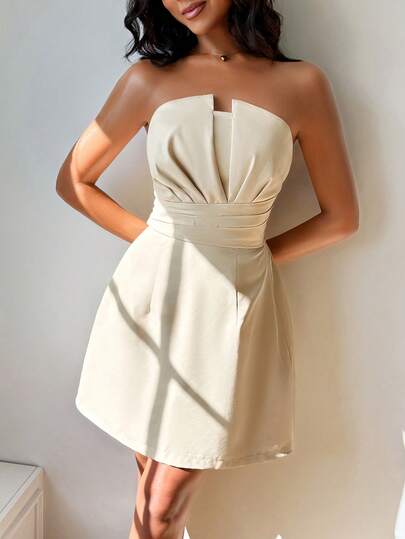 Women's Solid Color Pleated Strapless Elegant Sexy Dress Summer