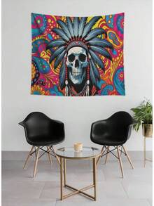 Headdress Skeleton Wall Tapestry – Boho Skull Art Wall Hanging For Bedroom Dorm,   Decor,Gothic Spiritual Home Tapestries - Multicolor - View 6