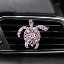 1pc/3pcs Rhinestone Inlaid Colorful Gem Turtle Decor Car Air Vent Fragrance Clip, Creative Car Interior Aroma Diffuser - 1pc-green - View 4