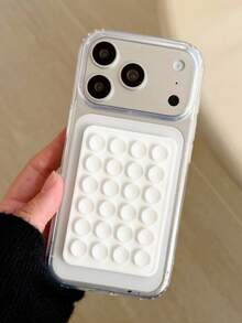1pc Cute Neon Orange Suction Cup Transparent Case For IPhone 17 Pro Max, Air Cushion Transparent Sticker Design - White - View 2