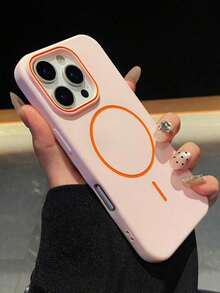 1pc Minimalist Matte Skin Feel Wireless Charge Magnetic Phone Case Compatible With IPhone 17 AIR 16 15 14 13 12 Pro Max Plus Soft Silicone Back Cover - Baby Pink - View 3