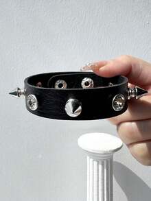 1 chiếc vòng tay sọc đinh tán bất đối xứng tối giản đen trắng, vòng tay charm phong cách punk phù hợp để đeo hàng ngày và dự tiệc. - Nhiều màu - Xem 13