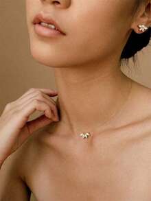 Women's Copper Zirconia Circle Link & Bow Pendant Necklace, Everyday & Gift - 1pc - 查看 3