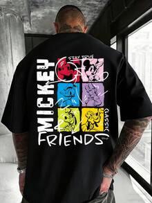 Disney Men's Casual T-Shirt, Mickey & Friends "Stay True Classic" Print (Black Back), Bold & Nostalgic Design, Ideal For Fans & Casual Outings - 黑色 - 查看 2