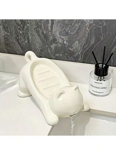 1pcsCartoon Cat Shaped Automatic Dishwashing Liquid Tray - Light Color Plastic Bathroom Storage Box, Ideal For Storing Soap, Bathroom Organizer And Storage