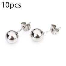10pcs/Pack Stainless Steel Round Ball Stud Earrings (With Butterfly Earring Backs 4.5x6.5mm), Minimalist Versatile Unisex Hypoallergenic Titanium Earrings, DIY Jewelry Accessories - Bead Earrings - View 14