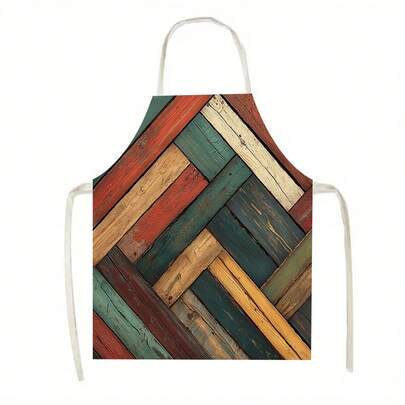 1pc{Multi - Colored Wood - Grain Pattern} Apron, Suitable For Kitchen, Living Room, Dining Room, Hotel, Outdoor Barbecue And Other Scenarios, Made Of 100% Polyester, Lightweight And Machine - Washable