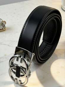 1pc Men's Business Classic Automatic Buckle Belt, Letter Buckle Trouser Belt, Versatile Fashionable Casual Belt, Daily Matching Stylish Belt, Great Gift For Boyfriend - Multicolor - View 14