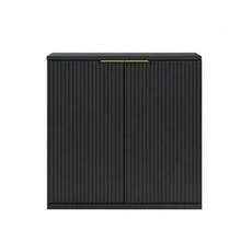 Modern Storage Cabinet With Pleated Front And Metal Handle, Multifunctional Sideboard Cabinet For Living Room & Bedroom, Natural Light Wood Decor, Black, 60x30x70 Cm - Black - View 11