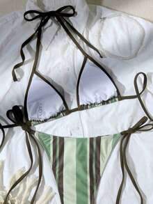 Two-Piece New Striped Print Tie-Up Bikini Swimsuit Set Women - JY1001-GR - Xem 5