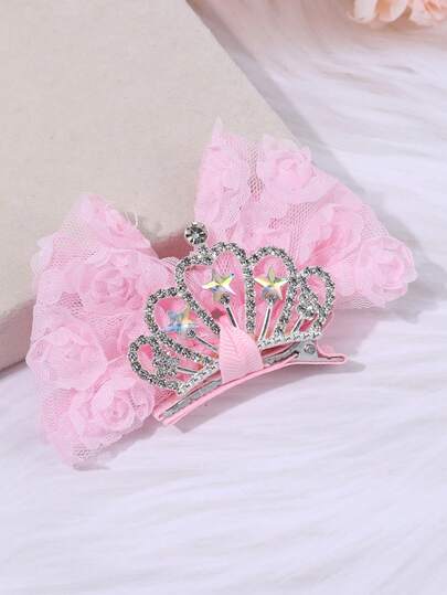 1 szt. siateczkowa korona z kwiatkami dla dziewczynek, wykwintna korona z kryształkami, spinki krokodylkowe, eleganckie, jednokolorowe spinki do włosów z różami, urocze spinki do włosów na wesele, urodziny, codzienne życie, szkolne spinki do włosów dla dziewczynek, prezent urodzinowy dla córki, dziewczęca ozdoba do włosów dla księżniczek