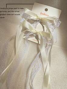 4个/2个缎面蕾丝优雅30厘米/11.8英寸芭蕾舞丝带蝴蝶结发夹，简约复古公主风，适合女性日常、休闲、通勤、旅行、上学、派对、送礼等场合。 - 米色 - 查看 2