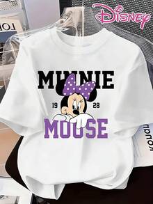 Disney Women's Casual White Minnie Mouse Graphic Print Short Sleeve T-Shirt Top - trắng - Xem 1