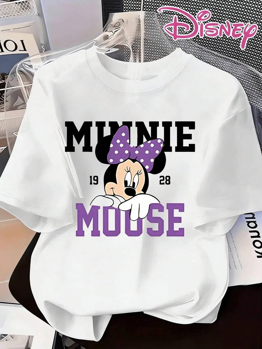 Disney Women's Casual White Minnie Mouse Graphic Print Short Sleeve T-Shirt Top - trắng - Xem 1
