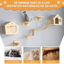 HUONIU Repisas para Gatos Pared Escalador De Gatos De Madera Estable 8 Piezas Escalador para Gato con Casa para Gatos Puente Árbol Escalones Y Rascador para Paredes Pequeñas y Grandes - como en la foto - Ver 4