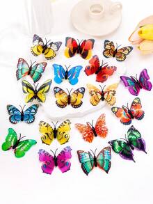 18件套多色仿蝴蝶双层3D闪亮发夹，混色百搭发卡，甜美优雅的女士头饰，营造浪漫氛围，适合日常、约会、通勤等场合。 - 七彩色 - 查看 2