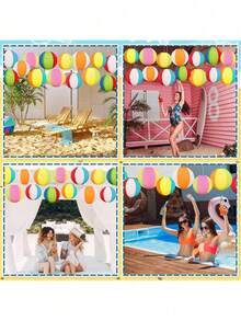 6pcs Beach Ball & Paper Lantern Decor - Summer Hawaiian Theme Hanging Decorations Suitable For Home, Birthday, Outdoor, Indoor, Office - Multicolor - View 5