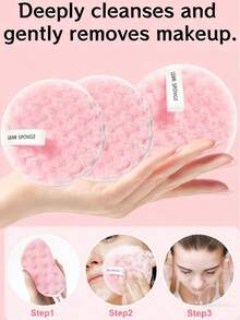 三件套洁面套装：卸妆棉、面巾、化妆海绵。柔软可重复使用，双用途卸妆棉，可用于清洁和去角质，男女皆宜。浴室、卧室、美发沙龙必备工具。婚礼、生日、节日、圣诞节、教师节、朋友的理想礼物。 - 彩色 - 查看 4